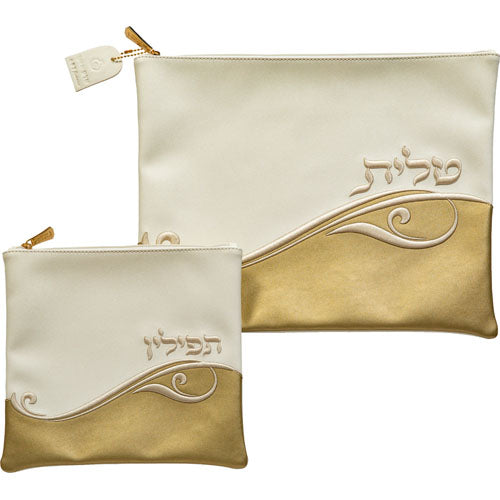 סט טלית תפילין רקמה בולטת דמוי עור