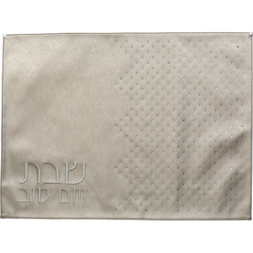 כיסוי חלה מהודר דמוי עור כסף עם אבנים 45×60.5 ס״מ דמוי עור