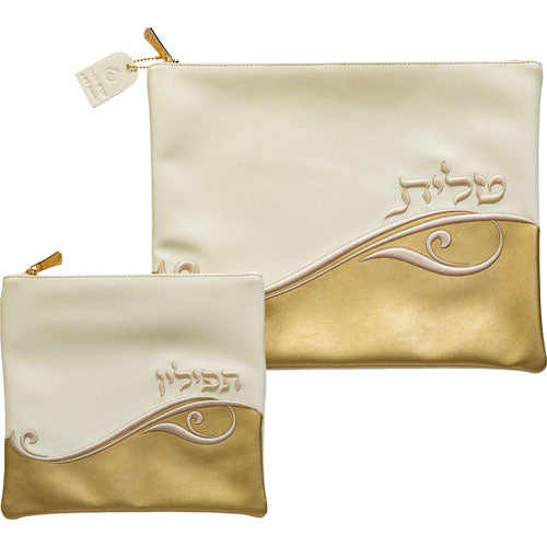 סט טלית תפילין רקמה בולטת דמוי עור