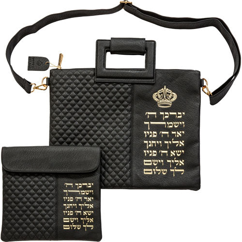 207 תיק מפואר לטלית דמוי עור שחור אותיות בולטות דמוי עור