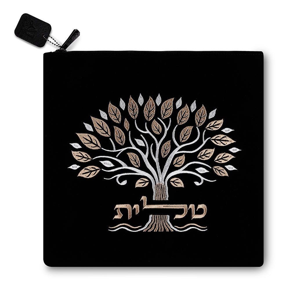 תיק טלית קטיפה שחור עם ריקמה 31.7×29.2 ס״מ קטיפה