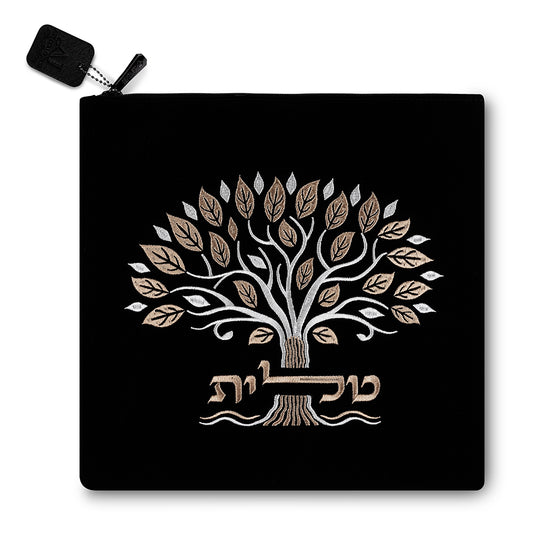 תיק טלית קטיפה שחור עם ריקמה 31.7×29.2 ס״מ קטיפה