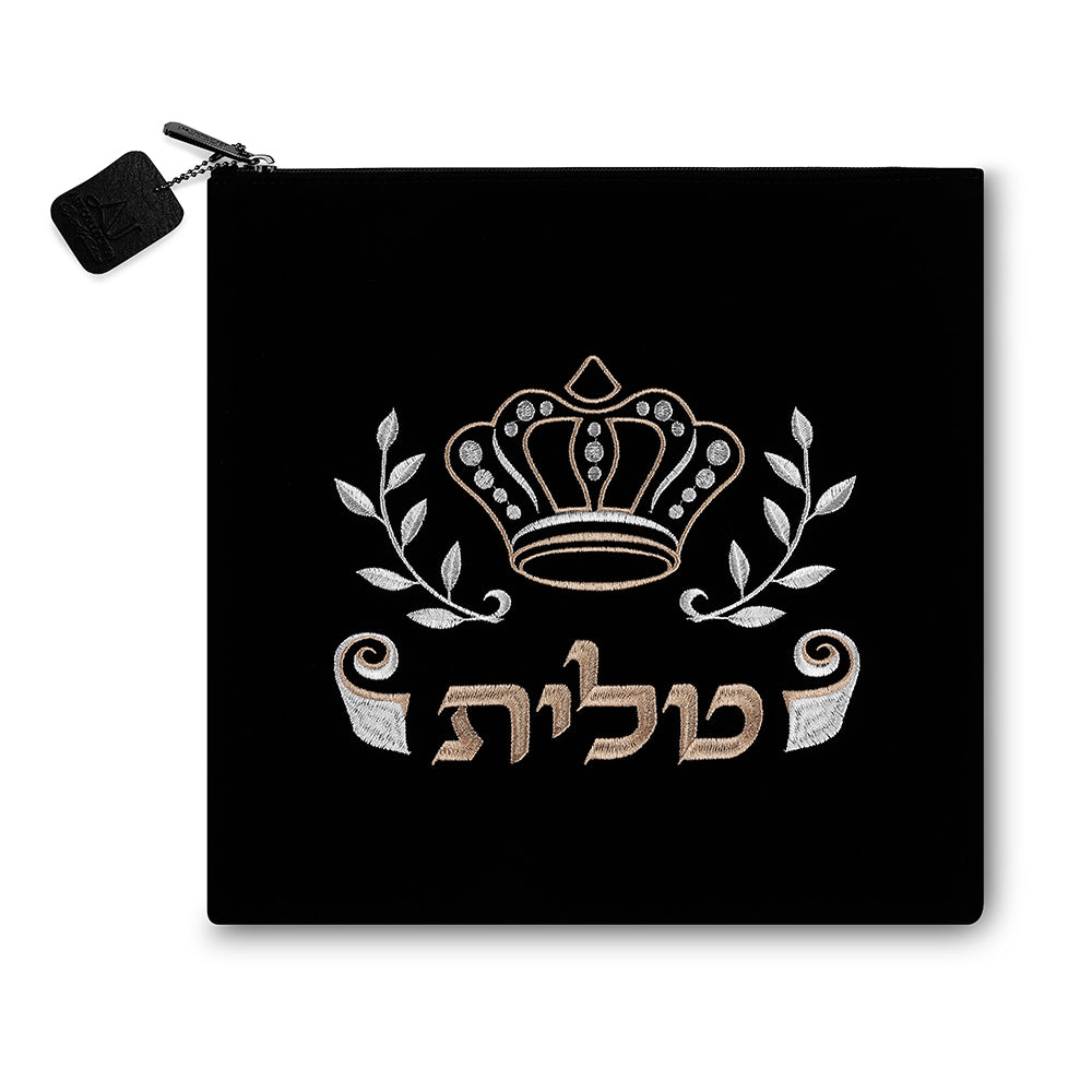 תיק טלית קטיפה שחור עם ריקמה 31.7×29.2 ס״מ קטיפה