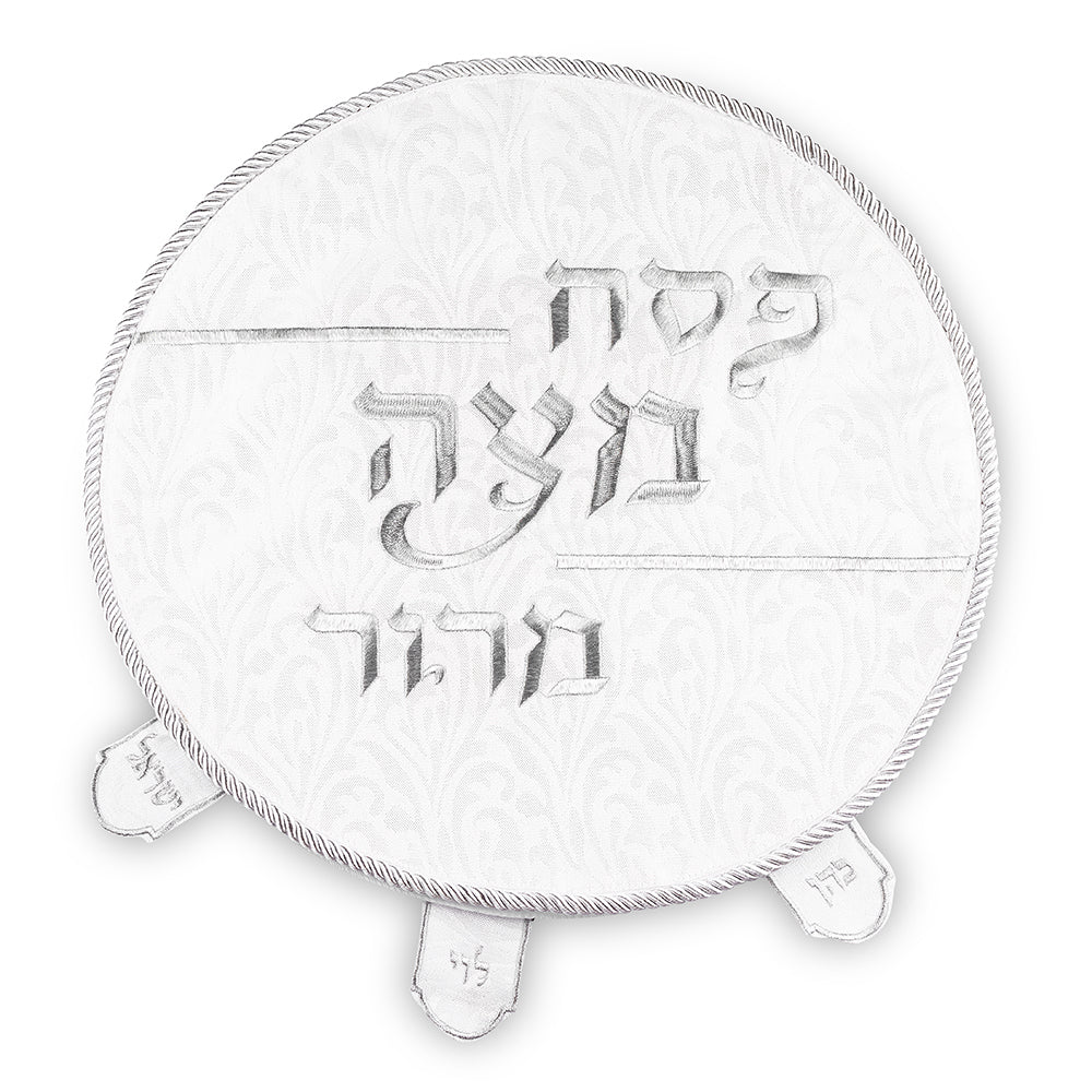כיסוי פסח ברוקרט עם רקמה זהב 45 ס״מ דמוי עור לבן,זהב