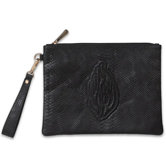 Faux Leather Tefilin Clutch Bag with Embossed Logo 26.5×20.5cm - Black Snake-skin