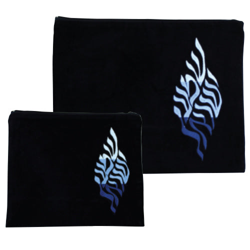 Velvet Dark Blue Tallit and Tefillin Set 38×29cm- Shema Israel