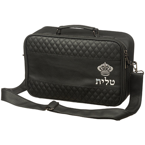 Faux Leather Talit 23×36 cm with Handle- Black with Embossed Letters – Model UK66380