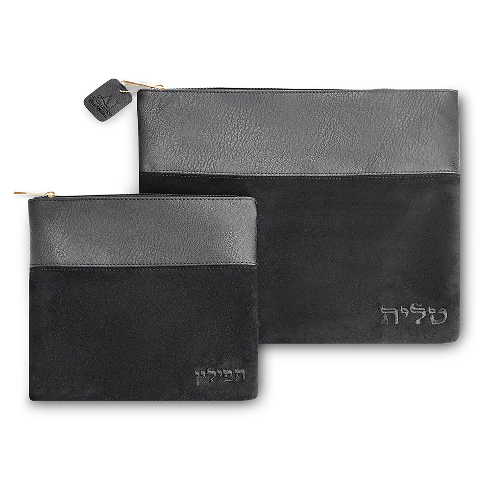 סט טלית תפילין מהודר דמוי עור שחור 36×30 ס״מ דמוי עור שחור