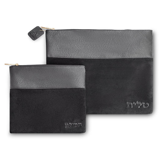סט טלית תפילין מהודר דמוי עור שחור 36×30 ס״מ דמוי עור שחור