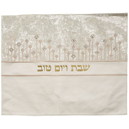 כיסוי חלה מהודר דמוי עור לבן עם הבלטות זהב 45×5 דמוי עור לבן