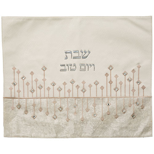 Faux Leather Challah Cover 45×55 cm with Embossed Logo - Silver, White – Model UK66698