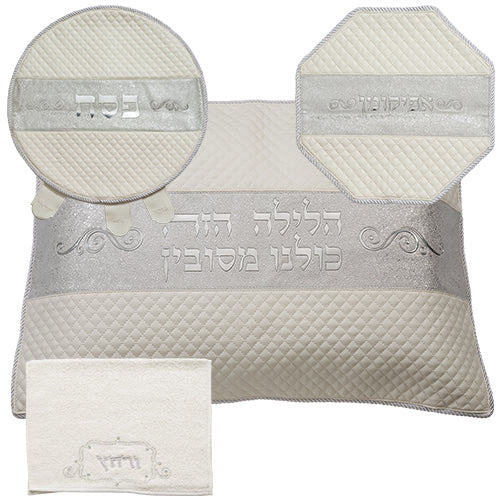 סט פסח מהודר דמוי עור 4 חלקים, מכיל כיסוי פסח, כיסוי אפיקומן כרית הסבה ומגבת אריזת פיויסי דמוי עור