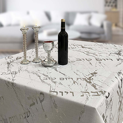 מפת שולחן מהודרת "שיש כסף" 140×220 ס״מ בד