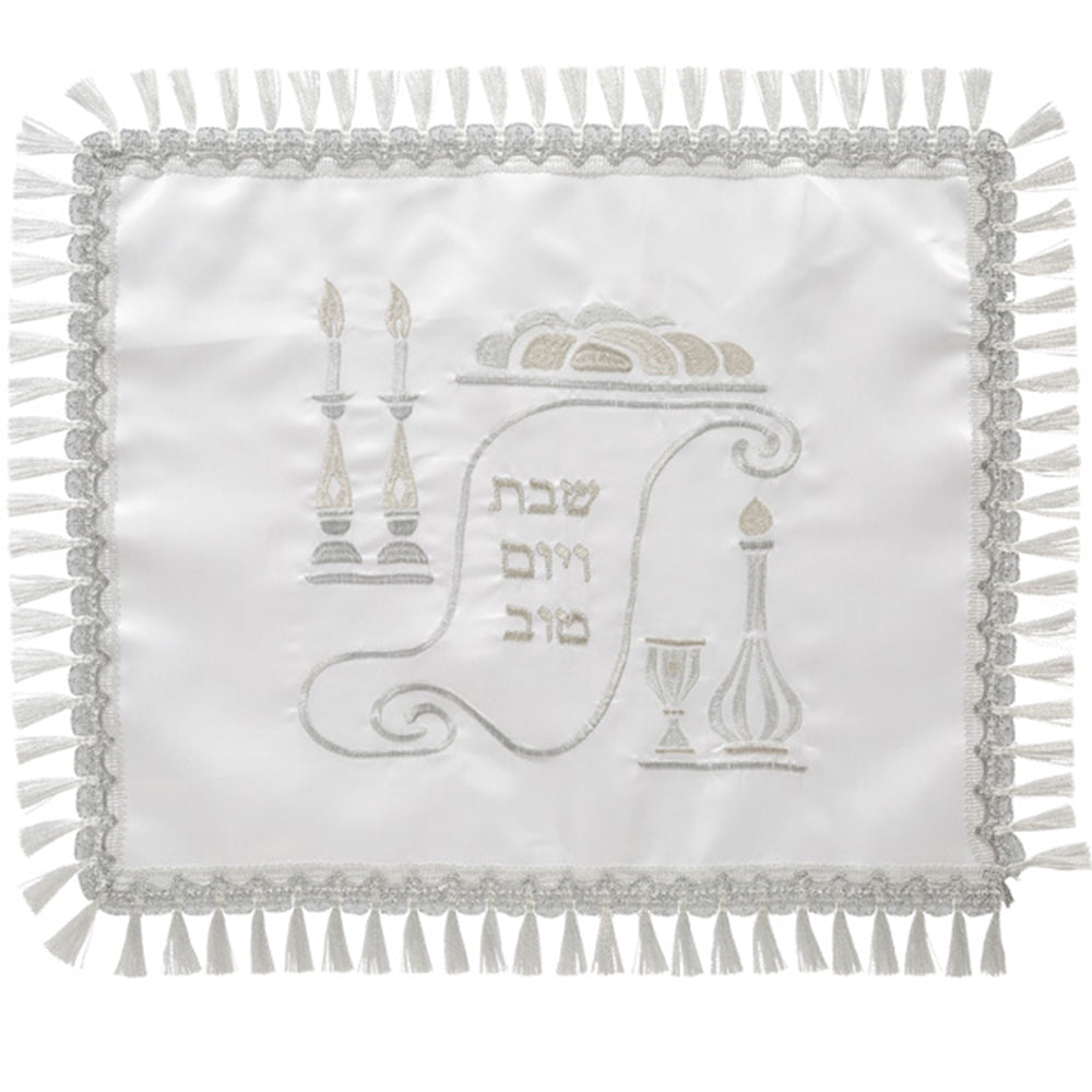 כיסוי חלה לבן מסטן מהודר 52×42 ס״מ סאטן