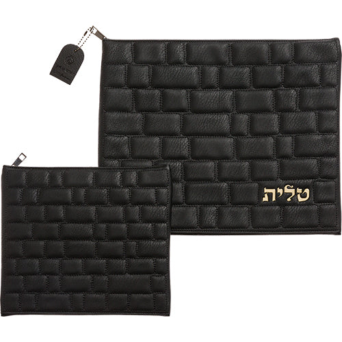 סט טלית תפילין דמוי עור "כותל" עם הבלטה "טלית" 36×29 ס״מ דמוי עור