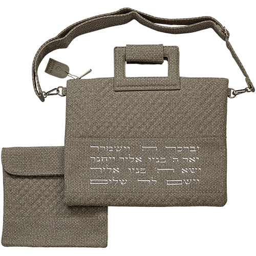 תיק מפואר לטלית דמוי "פשתן" 31×38 ס״מ דמוי עור