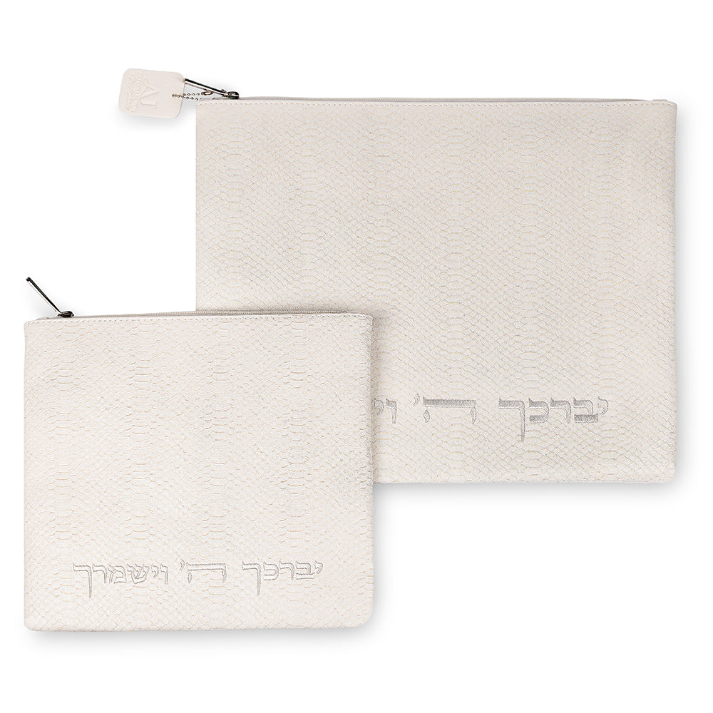 סט טלית תפילין דמוי עור שחור ריקמה יברכך 39×31 ס״מ דמוי עור שחור