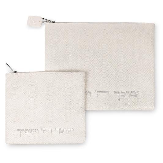 סט טלית תפילין דמוי עור שחור ריקמה יברכך 39×31 ס״מ דמוי עור שחור