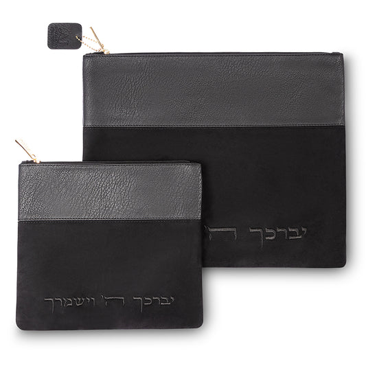 סט טלית תפילין מהודר דמוי עור שחור 36×30 ס״מ דמוי עור שחור