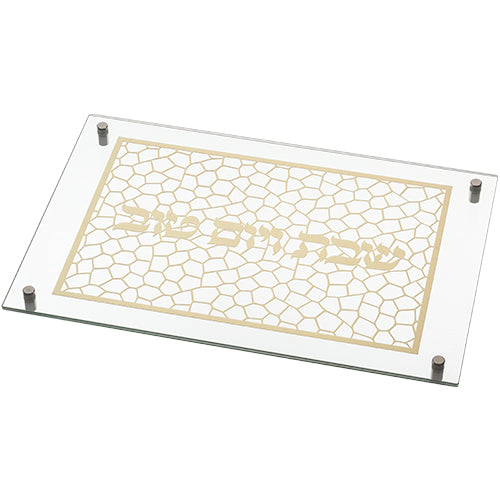 מגש חלה מהודר מזכוכית עם פלקטה "עיטורים" 30×45 ס״מ זכוכית