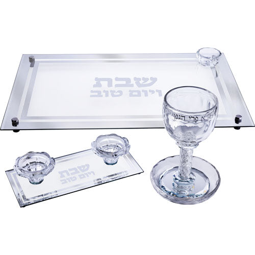 סט גביע קידוש + פמוטים + מגש חלה מקריסטל קריסטל