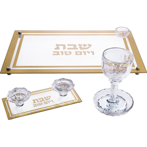 סט גביע קידוש + פמוטים + מגש חלה מקריסטל קריסטל