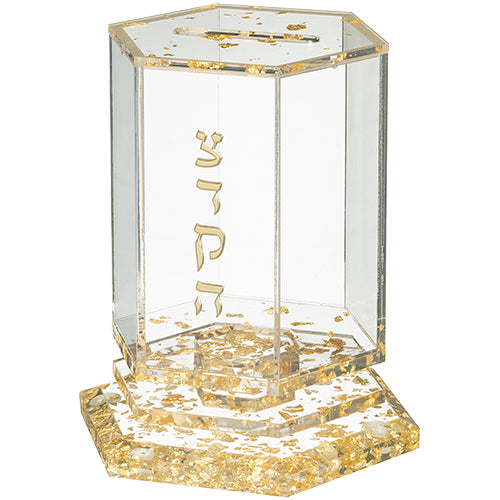 קופת צדקה אקריליק מהודרת גוון זהב 8×12 ס״מ פרספקס