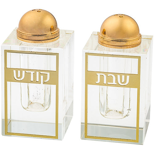 זוג מלחיות קריסטל עם פלקטה חיתוך לייזר 8×4 ס״מ קריסטל