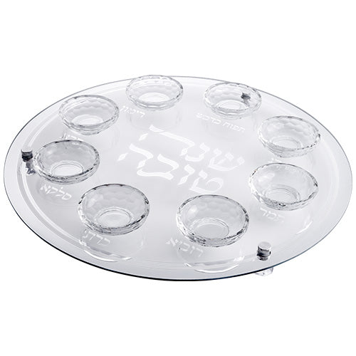 צלחת עגולה מהודרת לראש השנה מזכוכית וקריסטל 40 ס״מ זכוכית,קריסטל