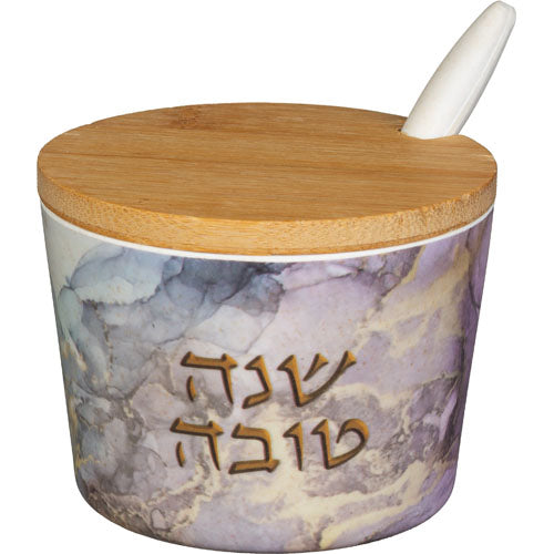 כלי לדבש מלמין "שנה טובה" - 6.5 ס״מ פלסטיק צבעוני