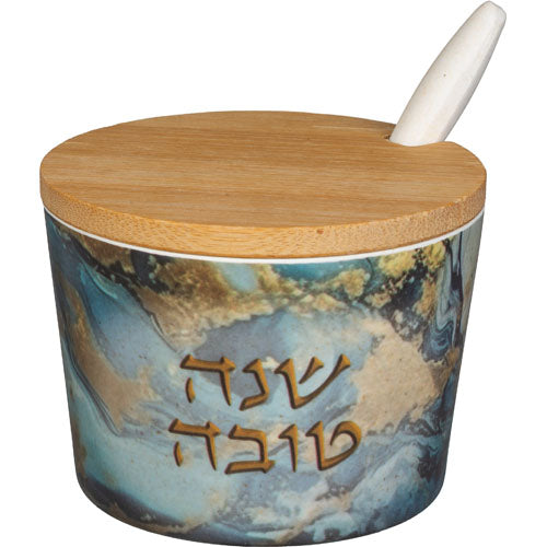 כלי לדבש מלמין "שנה טובה" - 6.5 ס״מ פלסטיק צבעוני