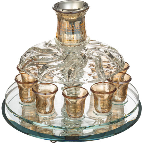 מחלק יין מסתובב קריסטל מהודר עם 10 כוסיות "זהב" 25×33 ס״מ קריסטל