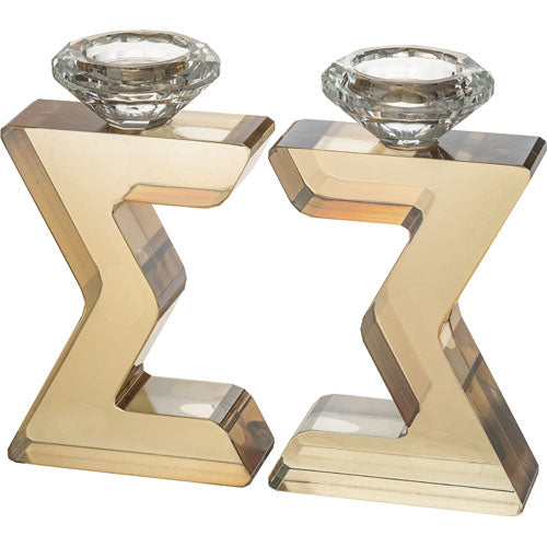 פמוטי קריסטל "מגן דוד" מהודרים 17 ס״מ קריסטל