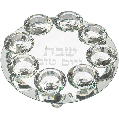 פמוט זכוכית עם 8 פמוטי קריסטל מהודרים 27 ס״מ קריסטל