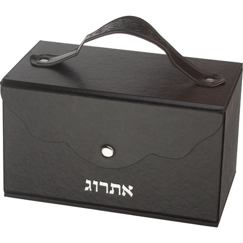 קופסא מהודרת לאתרוג דמוי עור עם ידית ומנעול 13×19 ס״מ דמוי עור