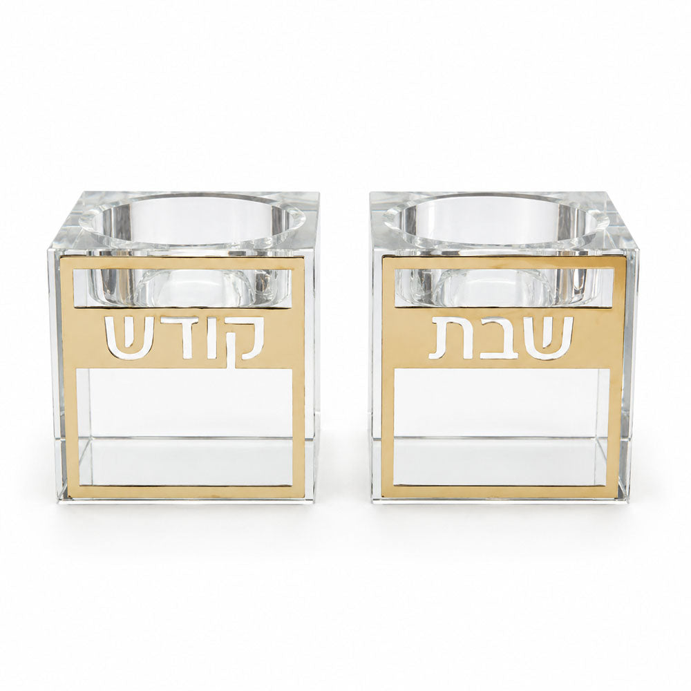זוג פמוטי קריסטל מרובע עם פלקטה 8 ס״מ קריסטל