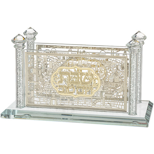 מפיון קריסטל מהודר עם פלקטה "ירושלים" 8×17 ס״מ קריסטל טבעי