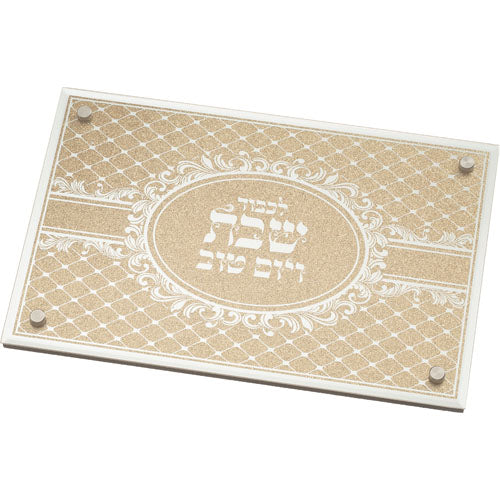 807 מגש זכוכית מהודר עם מראה ונצנצים זהב 35×23 ס״מ זכוכית זהב