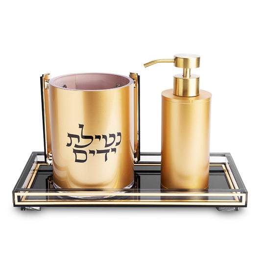 סט סבונייה עם נטלה אקריליק מהודר כולל מגש פרספקס זהב