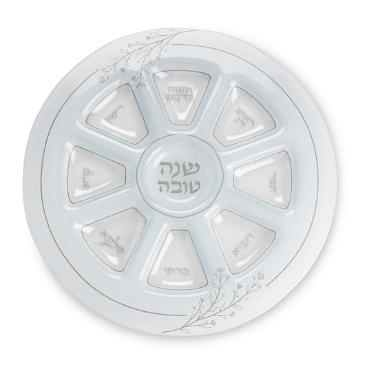 צלחת זכוכית מהודרת לראש השנה, פרחים 35 ס״מ זכוכית