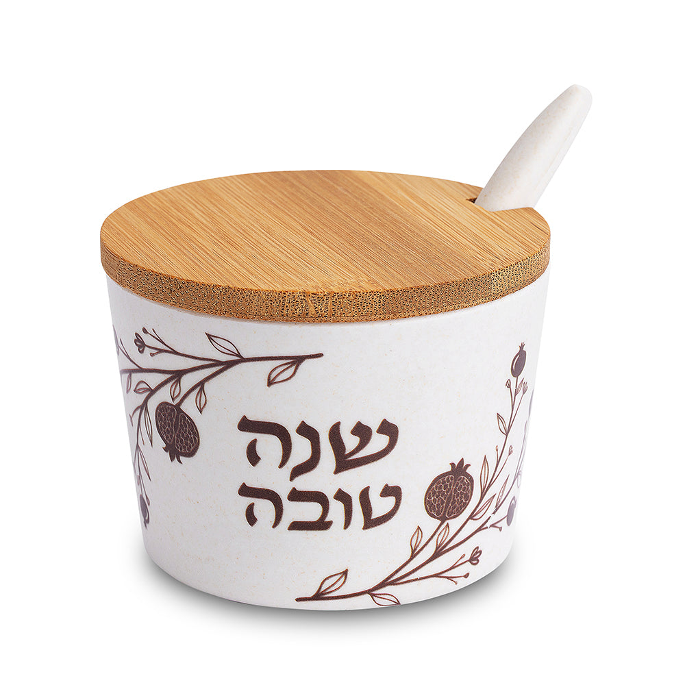 כלי לדבש "במבוק טבעי" "שנה טובה" 6.5 ס״מ במבו טבעי