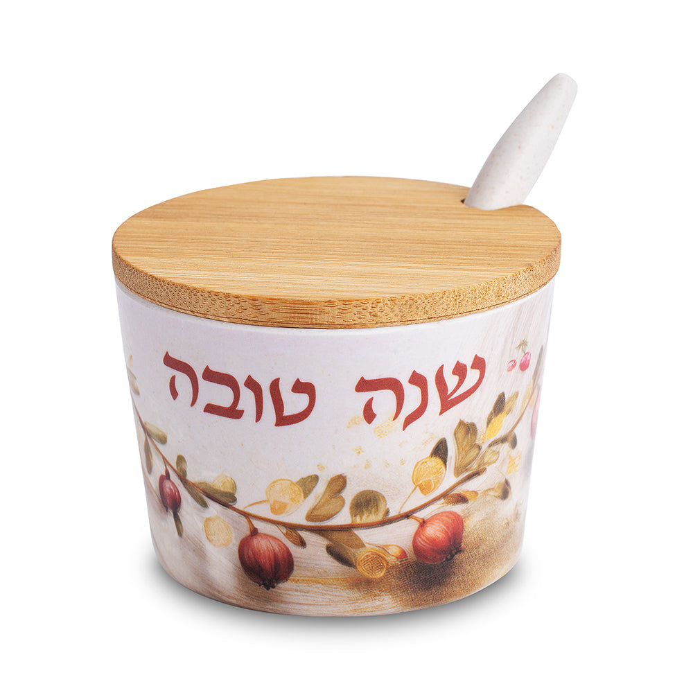 כלי לדבש "במבוק טבעי" "שנה טובה" 6.5 ס״מ במבו טבעי