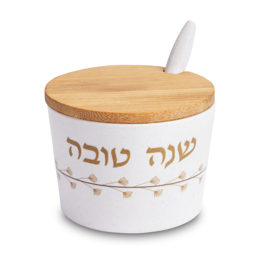 כלי לדבש "במבוק טבעי" "שנה טובה" 6.5 ס״מ במבו טבעי