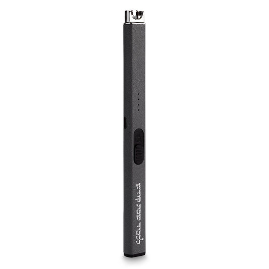 מצת חשמלי עם הדפסה 19 ס״מ - טעינת USB פלסטיק כסף