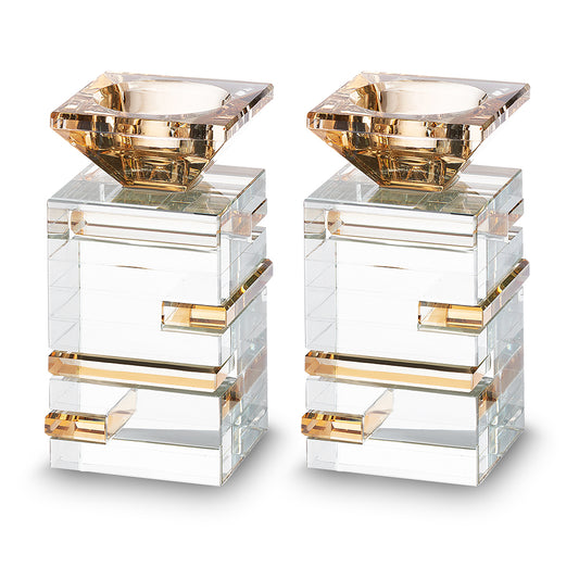 Pair of Crystal Candlesticks 11 cm - Gold