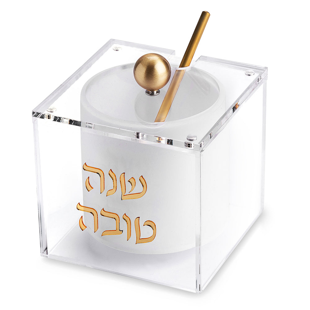 כלי לדבש אקריליק מרובע גימור זהב 9.5 ס״מ פרספקס זהב