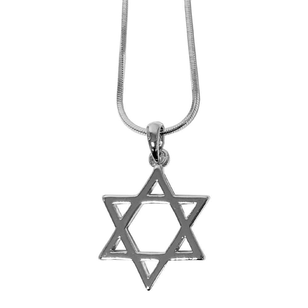 שרשרת רודיום 45 ס״מ מגן דוד כסוף גדול 2 ס״מ (5 באריזה) ציפוי רודיום כסף