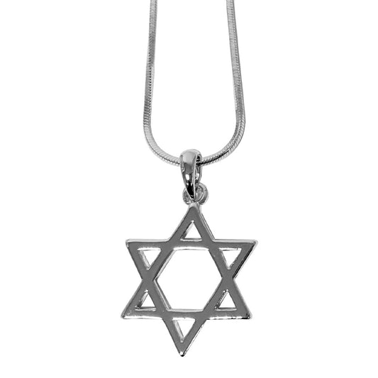 שרשרת רודיום 45 ס״מ מגן דוד כסוף גדול 2 ס״מ (5 באריזה) ציפוי רודיום כסף