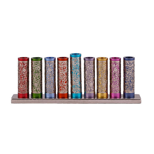 Cylinder Hanukkah Menorah + Metal Cutout - Multicolor