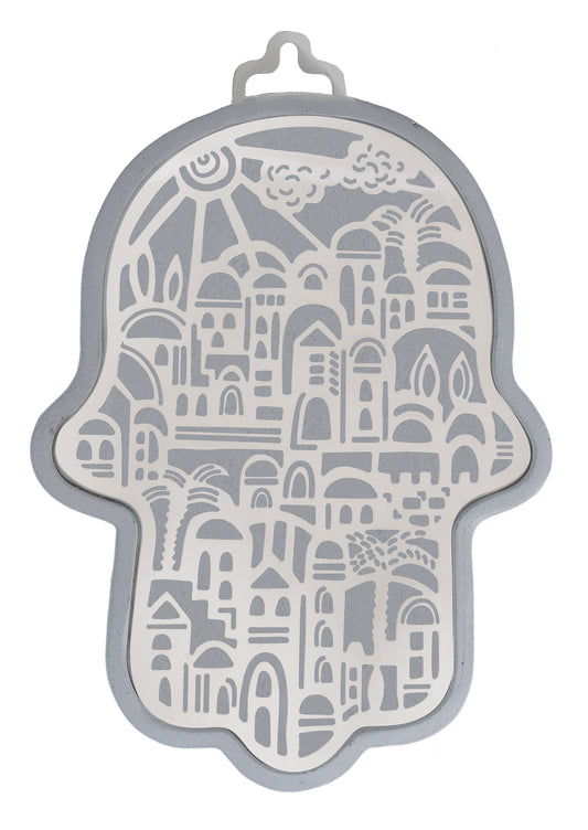 Large Silver Hamsa + Metal Cutout - Jerusalem